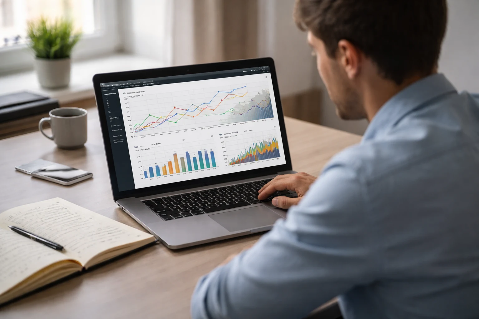 Analyst analysiert Sportstatistiken am Laptop