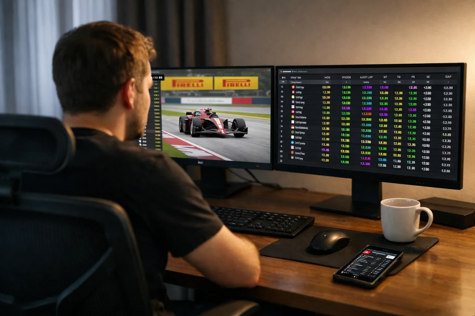 Professionelles Setup mit zwei Monitoren für F1 Analyse